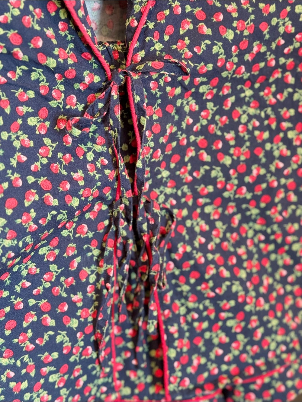 Abercrombie & Fitch Navy Red Strawberry Print Pajama Top and shorts set - Picture 3 of 6